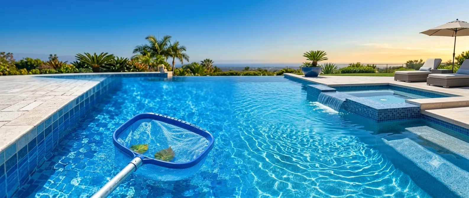 Piscina residencial limpa e cristalina